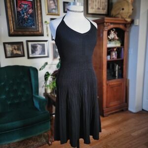 A New Day Midi Dress Black Ribbed Knit Halter Neck Fit Flare Sleeveless NWT